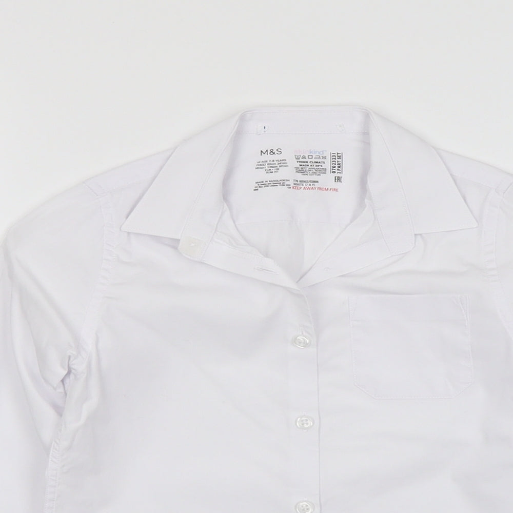 Marks and Spencer Boys White Cotton Basic Button-Up Size 7-8 Years Collared Button