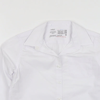 Marks and Spencer Boys White Cotton Basic Button-Up Size 7-8 Years Collared Button
