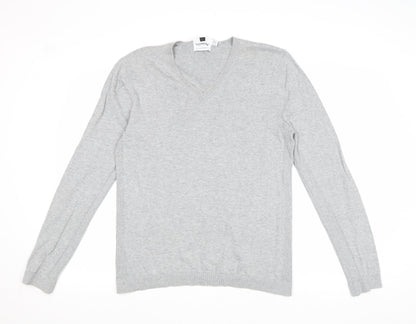 Topman Mens Grey V-Neck Acrylic Pullover Jumper Size L Long Sleeve