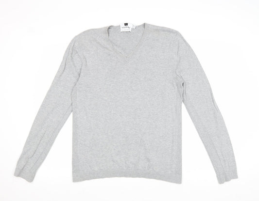 Topman Mens Grey V-Neck Acrylic Pullover Jumper Size L Long Sleeve