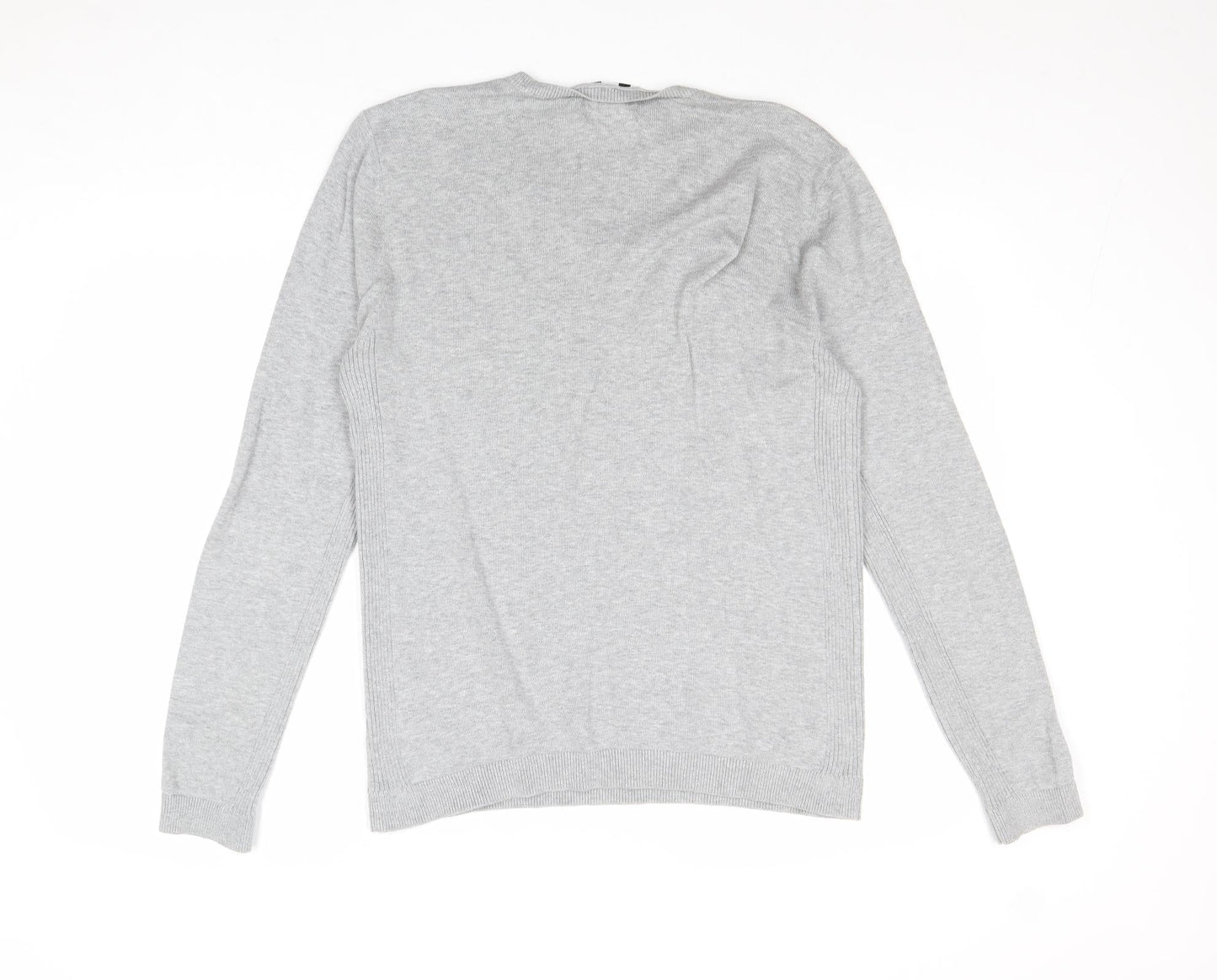 Topman Mens Grey V-Neck Acrylic Pullover Jumper Size L Long Sleeve