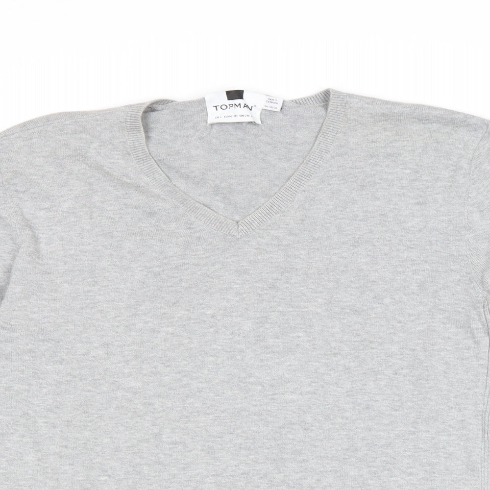 Topman Mens Grey V-Neck Acrylic Pullover Jumper Size L Long Sleeve
