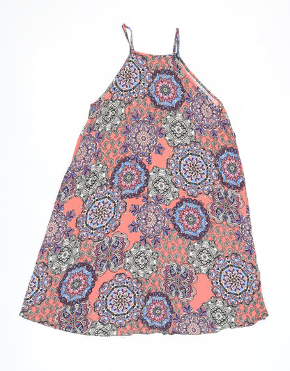 Atmosphere Womens Multicoloured Geometric Viscose Tank Dress Size 8 Square Neck Button