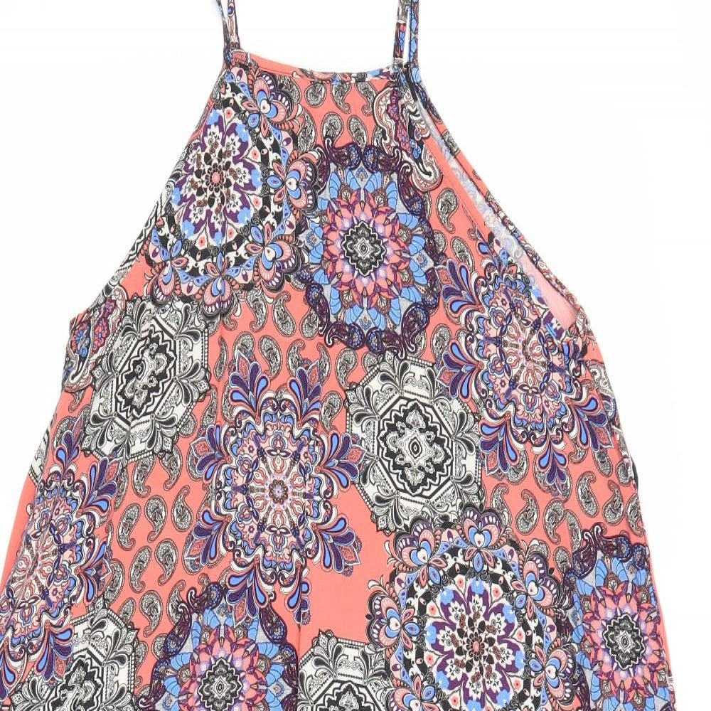 Atmosphere Womens Multicoloured Geometric Viscose Tank Dress Size 8 Square Neck Button