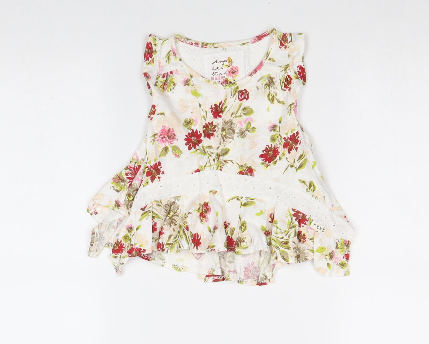 NEXT Girls White Floral 100% Cotton A-Line Size 3-6 Months Round Neck Pullover