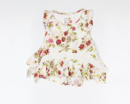 NEXT Girls White Floral 100% Cotton A-Line Size 3-6 Months Round Neck Pullover