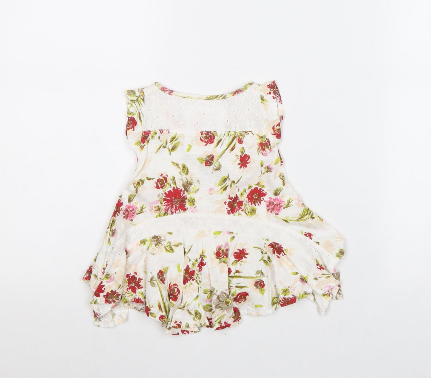 NEXT Girls White Floral 100% Cotton A-Line Size 3-6 Months Round Neck Pullover