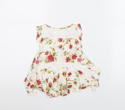 NEXT Girls White Floral 100% Cotton A-Line Size 3-6 Months Round Neck Pullover