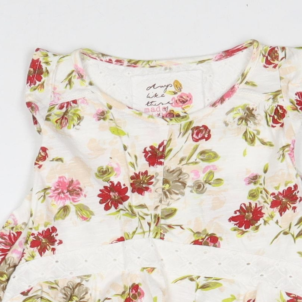 NEXT Girls White Floral 100% Cotton A-Line Size 3-6 Months Round Neck Pullover