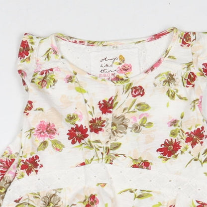 NEXT Girls White Floral 100% Cotton A-Line Size 3-6 Months Round Neck Pullover