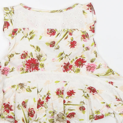 NEXT Girls White Floral 100% Cotton A-Line Size 3-6 Months Round Neck Pullover