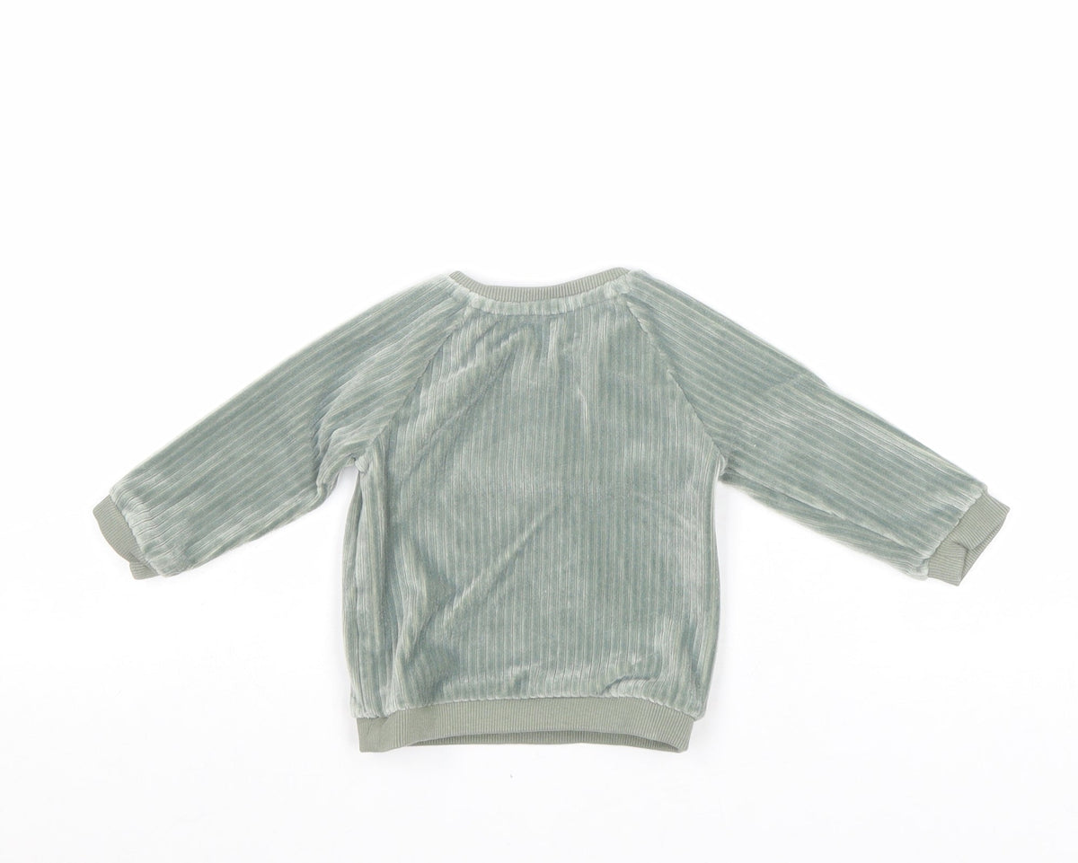 TU Boys Green Polyester Basic T-Shirt Size 3-6 Months Round Neck Button