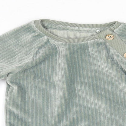 TU Boys Green Polyester Basic T-Shirt Size 3-6 Months Round Neck Button