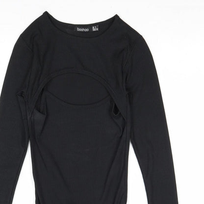 Boohoo Womens Black Polyester Bodysuit One-Piece Size 6 Drawstring