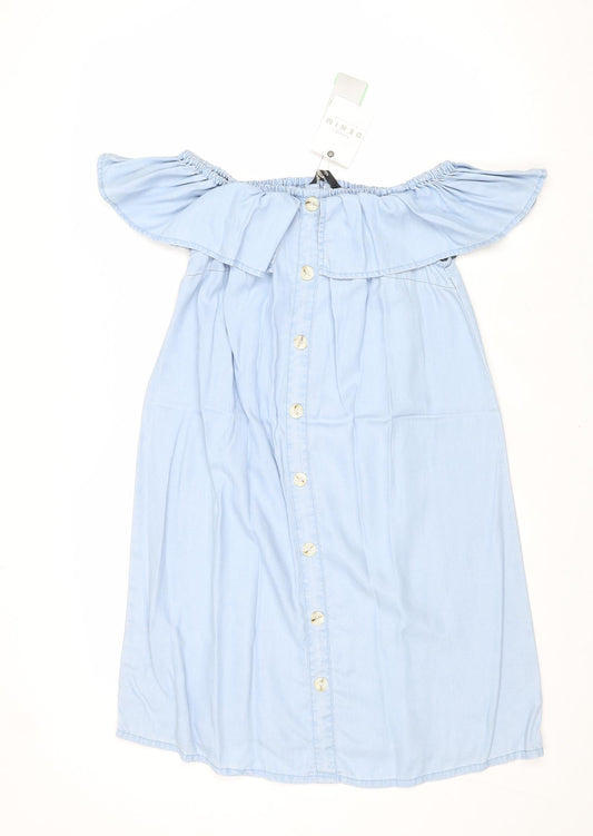 George Womens Blue Lyocell A-Line Size 10 Off the Shoulder Pullover