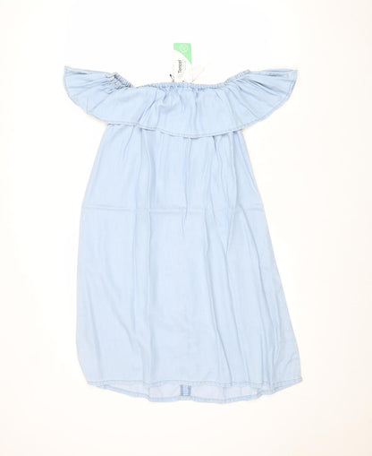 George Womens Blue Lyocell A-Line Size 10 Off the Shoulder Pullover