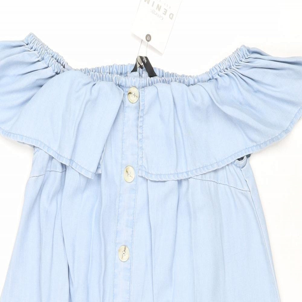 George Womens Blue Lyocell A-Line Size 10 Off the Shoulder Pullover