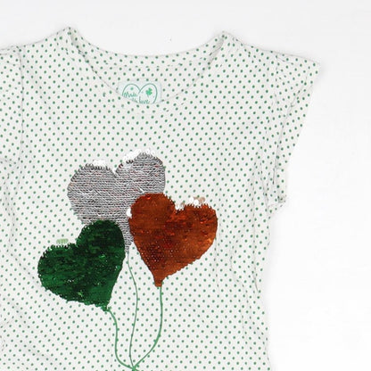 Preworn Girls White Geometric 100% Cotton Basic T-Shirt Size 5-6 Years Round Neck Pullover - Ireland Heart