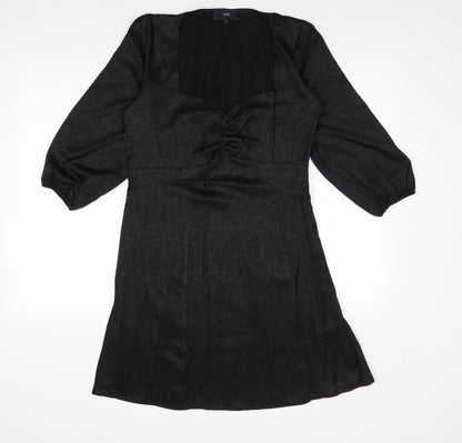 NEXT Womens Black Geometric Viscose A-Line Size 10 Sweetheart Zip