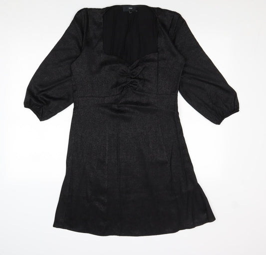 NEXT Womens Black Geometric Viscose A-Line Size 10 Sweetheart Zip