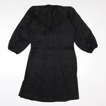 NEXT Womens Black Geometric Viscose A-Line Size 10 Sweetheart Zip