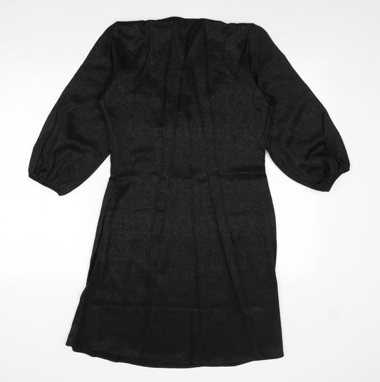 NEXT Womens Black Geometric Viscose A-Line Size 10 Sweetheart Zip