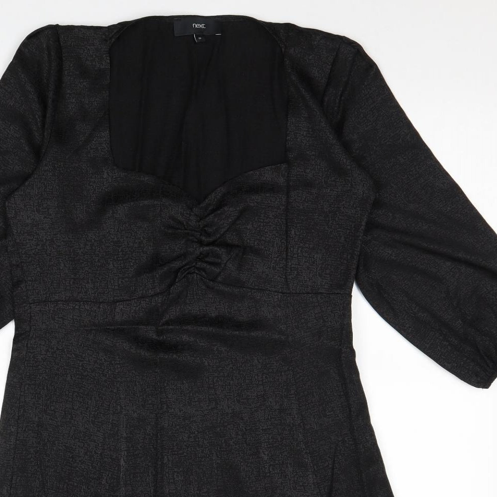 NEXT Womens Black Geometric Viscose A-Line Size 10 Sweetheart Zip