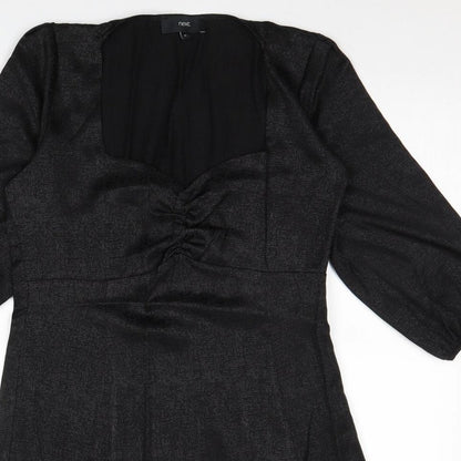 NEXT Womens Black Geometric Viscose A-Line Size 10 Sweetheart Zip