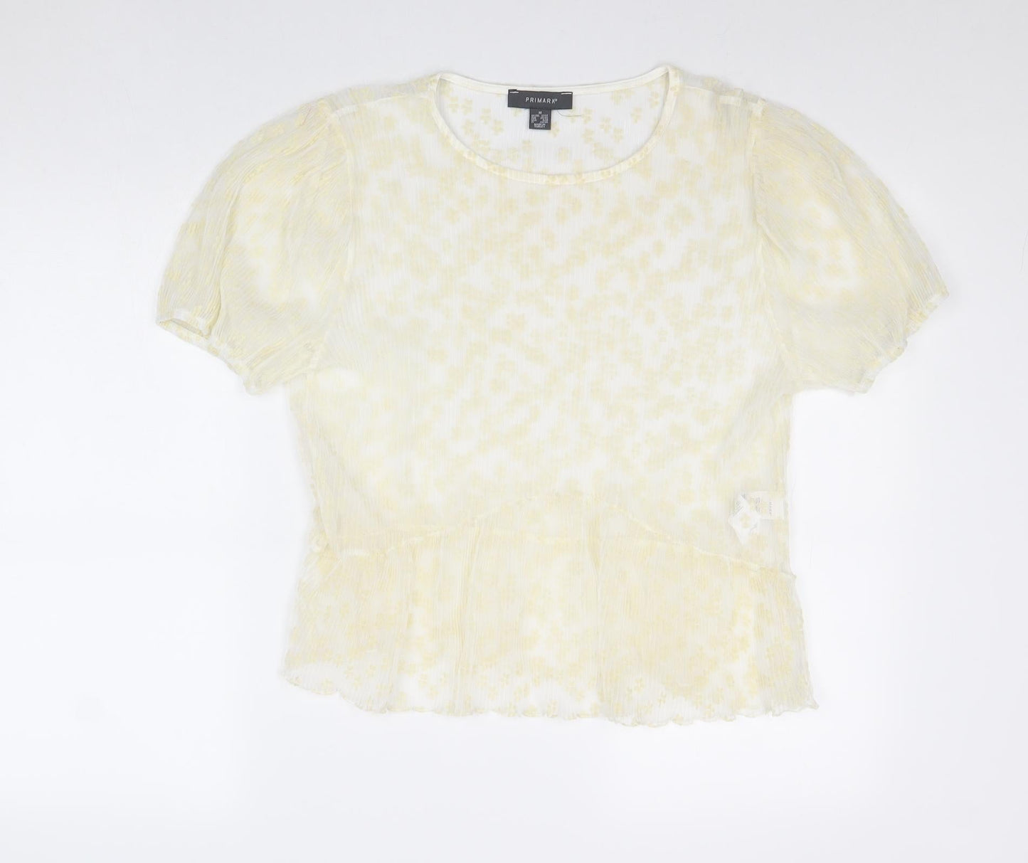 Primark Womens Yellow Animal Print Polyester Basic Blouse Size 12 Round Neck - Size 12-14