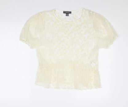 Primark Womens Yellow Animal Print Polyester Basic Blouse Size 12 Round Neck - Size 12-14