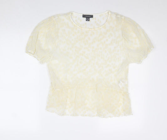 Primark Womens Yellow Animal Print Polyester Basic Blouse Size 12 Round Neck - Size 12-14