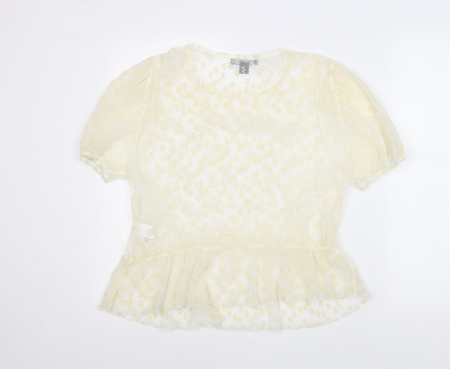 Primark Womens Yellow Animal Print Polyester Basic Blouse Size 12 Round Neck - Size 12-14