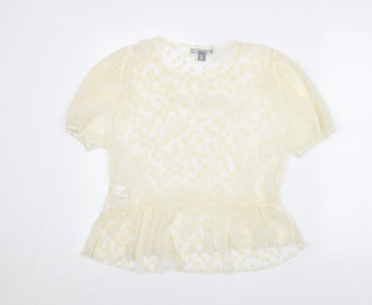 Primark Womens Yellow Animal Print Polyester Basic Blouse Size 12 Round Neck - Size 12-14