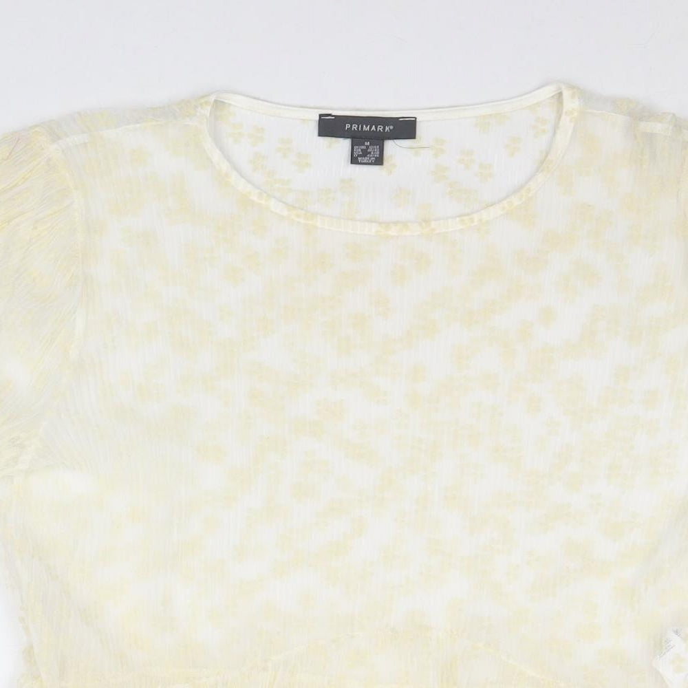 Primark Womens Yellow Animal Print Polyester Basic Blouse Size 12 Round Neck - Size 12-14