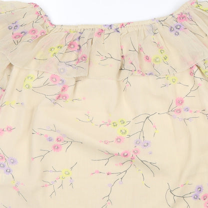 River Island Womens Beige Floral Polyester Basic Blouse Size 8 Boat Neck