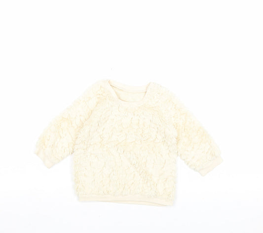 Matalan Girls Beige Polyester Pullover Jumper Size 9-12 Months Button - Faux Fur