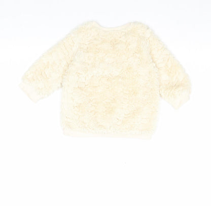 Matalan Girls Beige Polyester Pullover Jumper Size 9-12 Months Button - Faux Fur