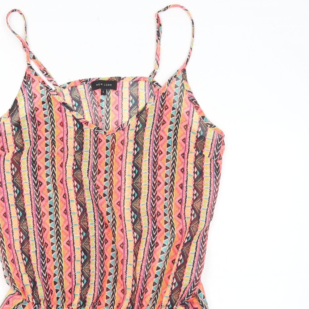 New Look Womens Multicoloured Geometric Polyester Cover Up Size L - Playsuit