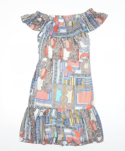 Cutie Womens Multicoloured Geometric Polyester A-Line Size 8 Off the Shoulder Zip
