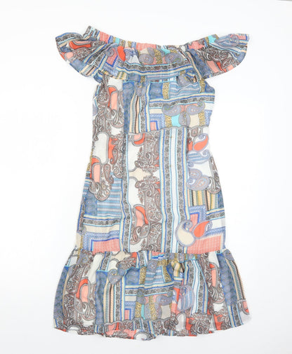 Cutie Womens Multicoloured Geometric Polyester A-Line Size 8 Off the Shoulder Zip