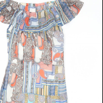 Cutie Womens Multicoloured Geometric Polyester A-Line Size 8 Off the Shoulder Zip