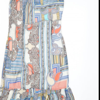 Cutie Womens Multicoloured Geometric Polyester A-Line Size 8 Off the Shoulder Zip