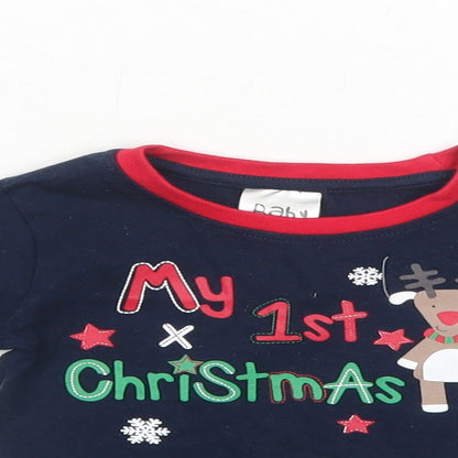 Peacocks Boys Blue Cotton Basic T-Shirt Size 6-9 Months Round Neck Pullover - My 1st Christmas