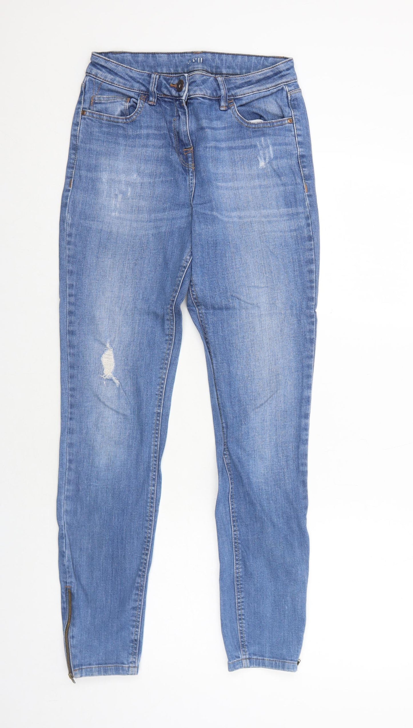 NEXT Womens Blue Cotton Straight Jeans Size 8 Regular Zip