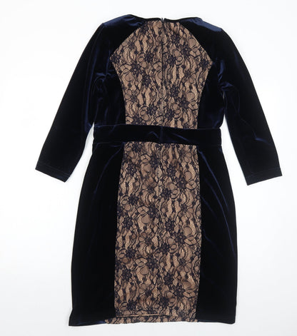 Trinny & Susannah Womens Blue Geometric Polyester Shift Size 12 Round Neck Zip