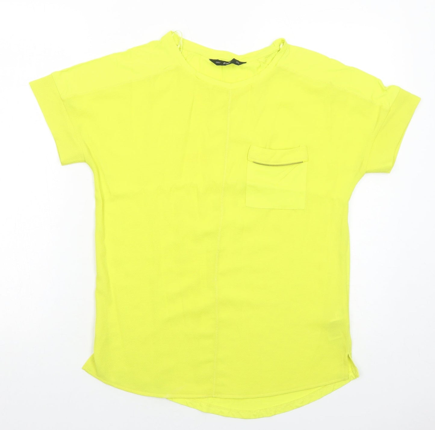 F&F Womens Yellow Polyester Basic T-Shirt Size 8 Round Neck
