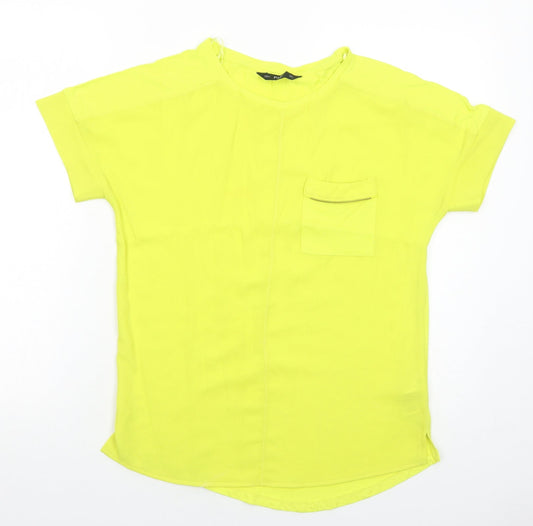 F&F Womens Yellow Polyester Basic T-Shirt Size 8 Round Neck