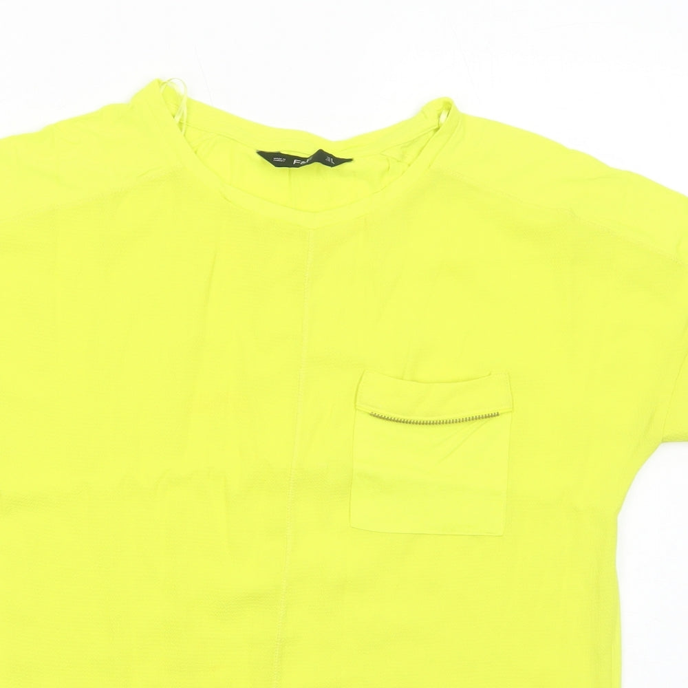 F&F Womens Yellow Polyester Basic T-Shirt Size 8 Round Neck