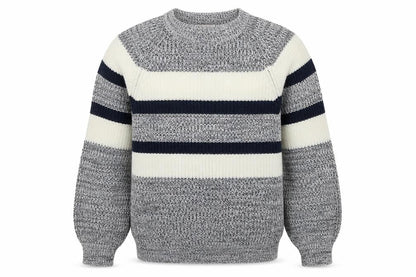 Gratis Mens Grey Round Neck Striped Acrylic Pullover Jumper Size S Long Sleeve