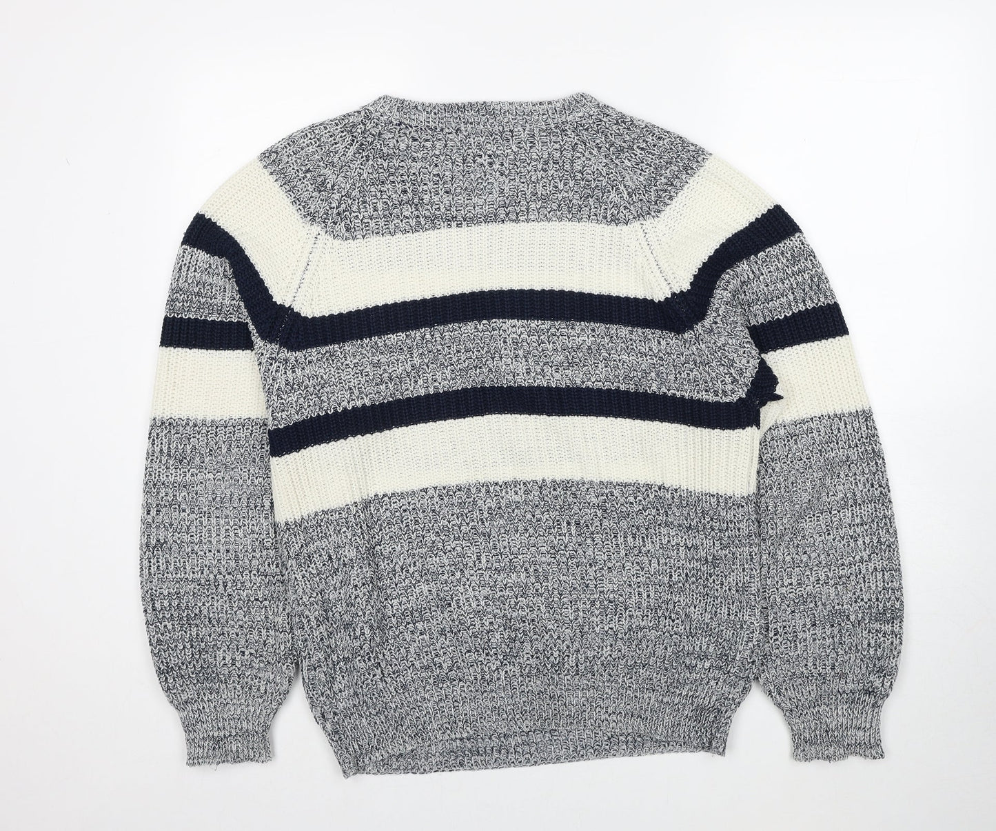 Gratis Mens Grey Round Neck Striped Acrylic Pullover Jumper Size S Long Sleeve